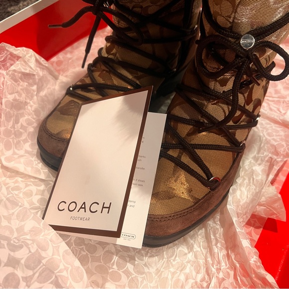 COACH LAURILYN PATCHWORK SIGNATURE CANVAS SUEDE FUR WINTER BOOTS - Picture 3 of 15